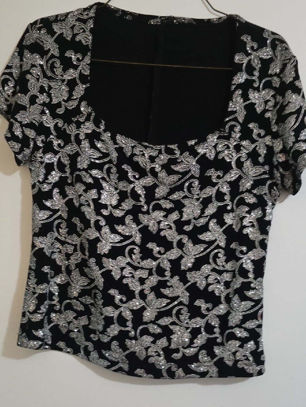Black Top with Silver Sequin Floral Pattern